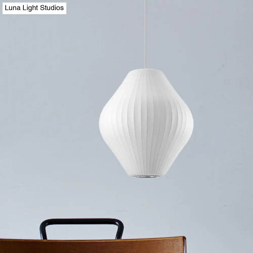 Contemporary White Hanging Light With Pear Fabric Shade - 1 Bulb Ceiling Pendant 12.5’/17’W