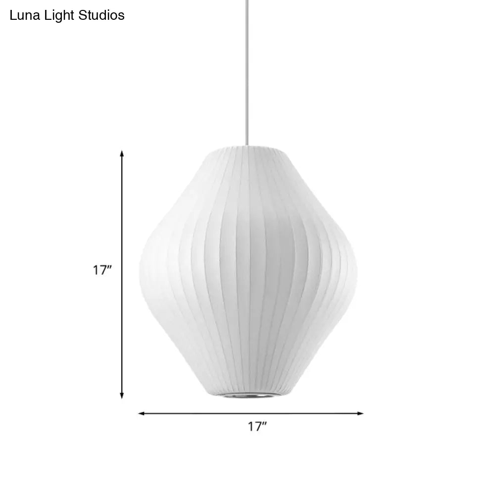 Contemporary White Hanging Light With Pear Fabric Shade - 1 Bulb Ceiling Pendant 12.5’/17’W