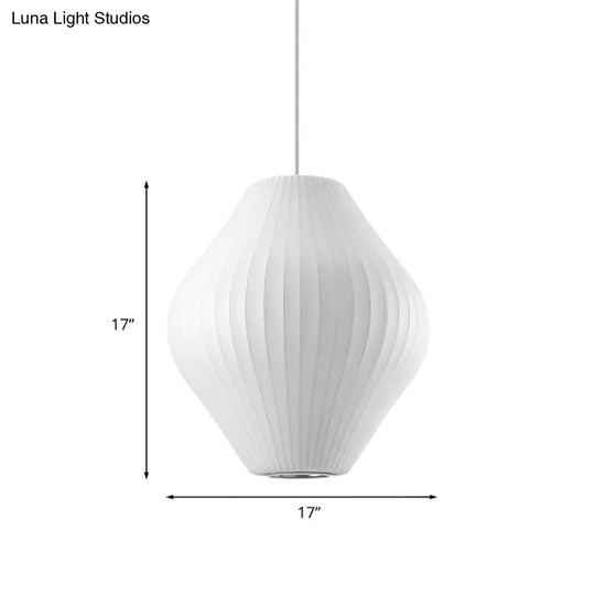 Contemporary White Hanging Light With Pear Fabric Shade - 1 Bulb Ceiling Pendant 12.5’/17’W