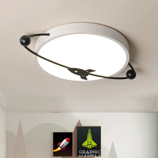 Contemporary White Led Acrylic Flush Mount Drum Ceiling Light With Airship Design - Warm/White /