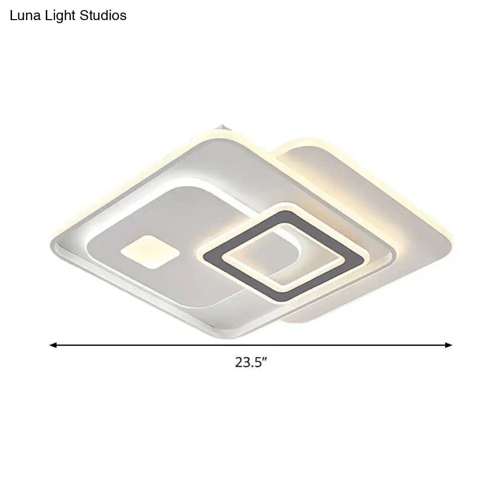 Contemporary White Led Ceiling Fixture For Bedroom - Overlapping Acrylic Flush Mount