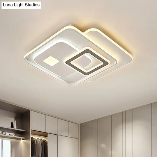 Contemporary White Led Ceiling Fixture For Bedroom - Overlapping Acrylic Flush Mount