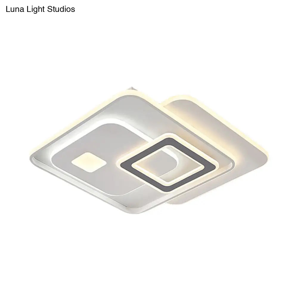 Contemporary White Led Ceiling Fixture For Bedroom - Overlapping Acrylic Flush Mount