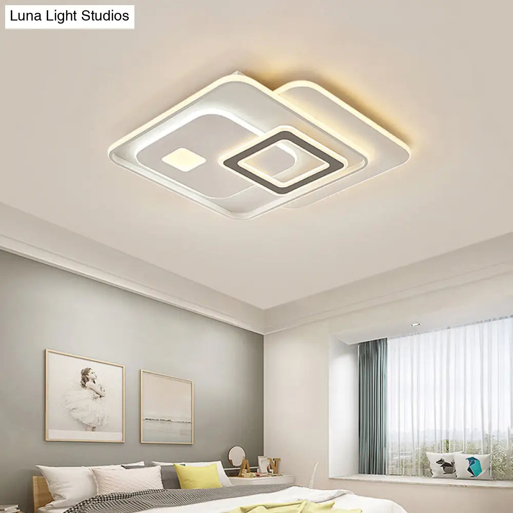 Contemporary White Led Ceiling Fixture For Bedroom - Overlapping Acrylic Flush Mount