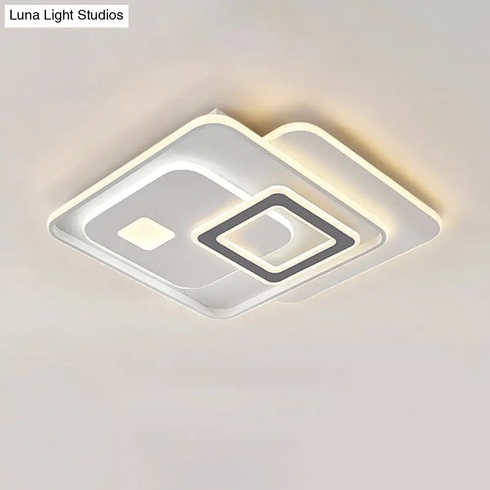 Contemporary White Led Ceiling Fixture For Bedroom - Overlapping Acrylic Flush Mount