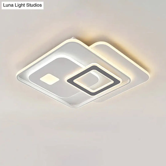 Contemporary White Led Ceiling Fixture For Bedroom - Overlapping Acrylic Flush Mount