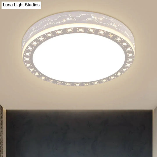 Contemporary White Led Corridor Flush Mount Light Fixture With Clear Crystal Blocks