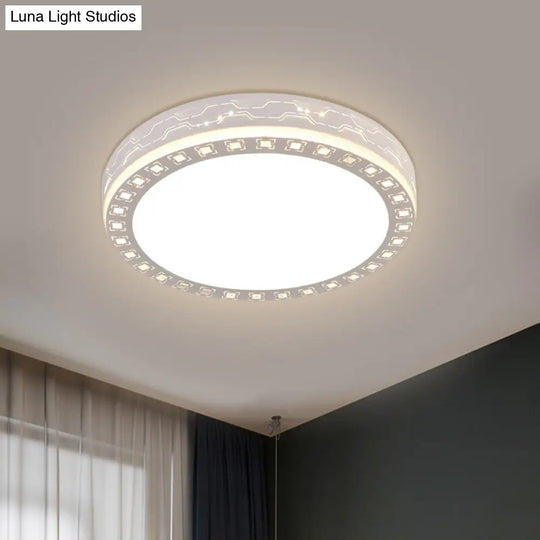 Contemporary White Led Corridor Flush Mount Light Fixture With Clear Crystal Blocks