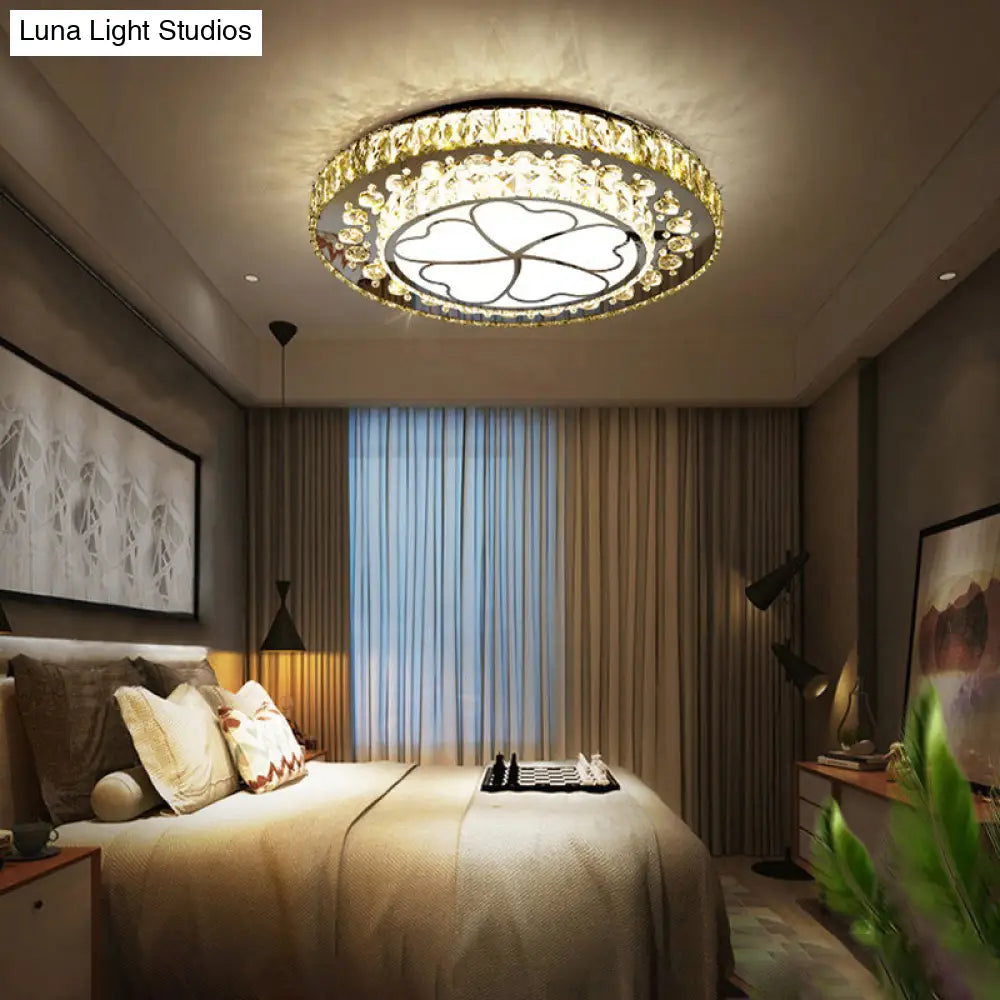 Contemporary White Led Crystal Flush Ceiling Light With Adjustable Brightness