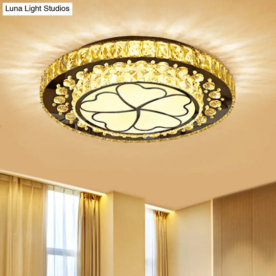 Contemporary White Led Crystal Flush Ceiling Light With Adjustable Brightness