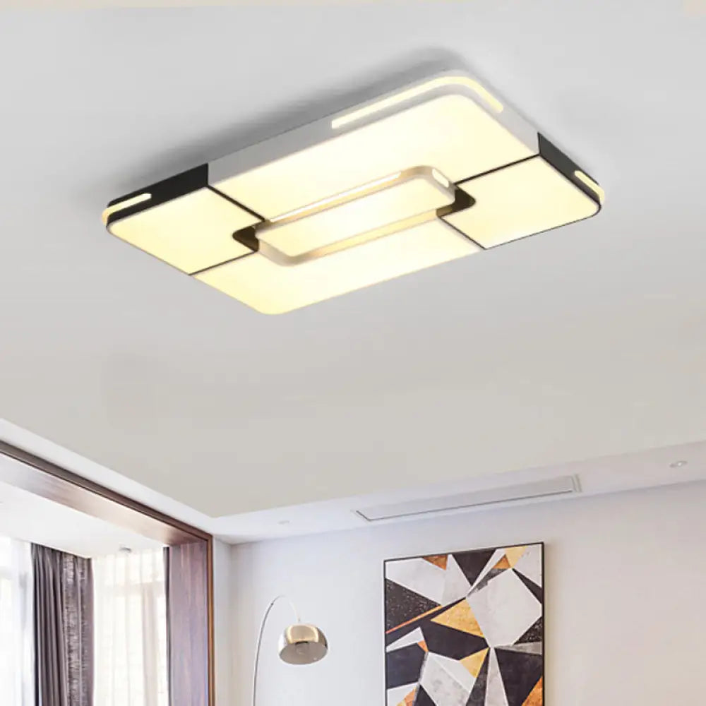 Contemporary White Led Flush Mount Ceiling Light Fixture - 19.5’/35.5’ Wide Acrylic Lamp For