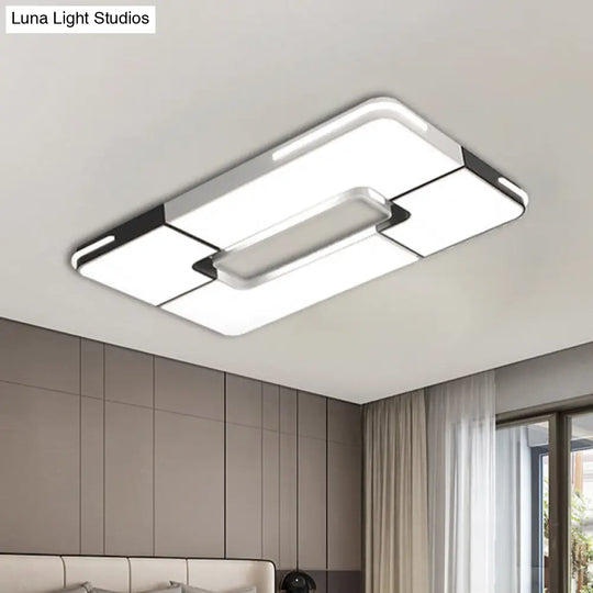 Contemporary White Led Flush Mount Ceiling Light Fixture - 19.5/35.5 Wide Acrylic Lamp For Bedroom