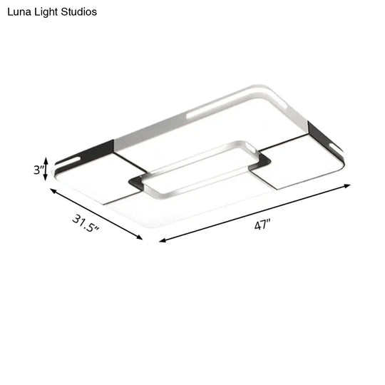 Contemporary White Led Flush Mount Ceiling Light Fixture - 19.5’/35.5’ Wide Acrylic Lamp For