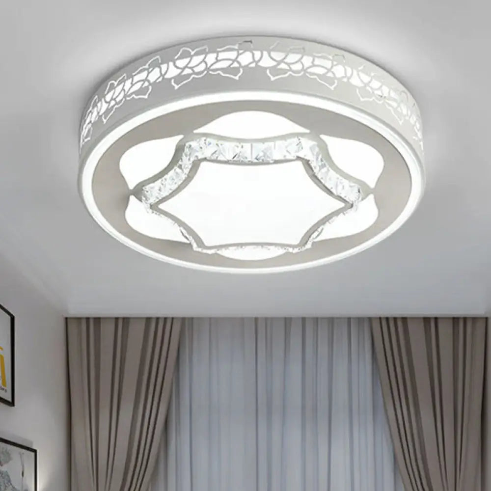 Contemporary White Led Flush Mount Ceiling Light With Remote Control Dimming - Floral Pattern 3