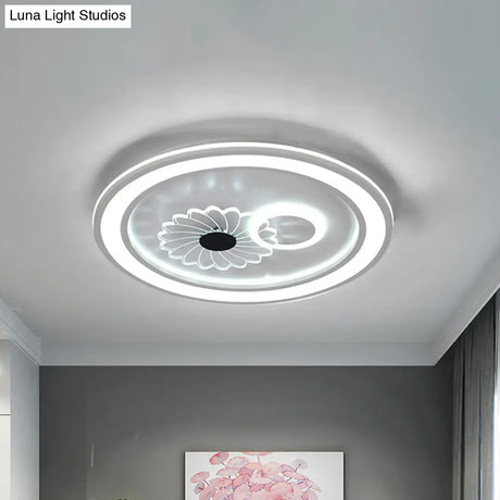 Contemporary White Led Flushmount For Bedroom With Acrylic Shade