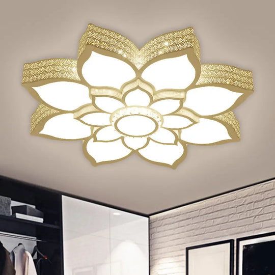 Contemporary White Led Lotus Ceiling Fixture - Metallic Flush Mount Light 21.5’/29.5’ Width / 21.5’