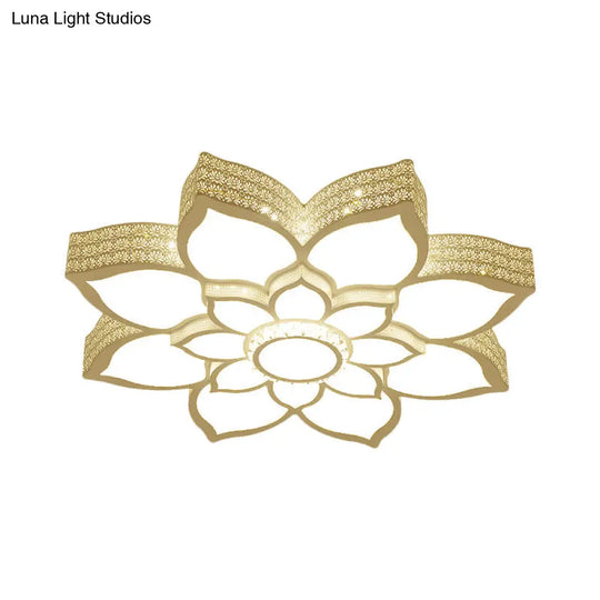 Contemporary White Led Lotus Ceiling Fixture - Metallic Flush Mount Light 21.5/29.5 Width