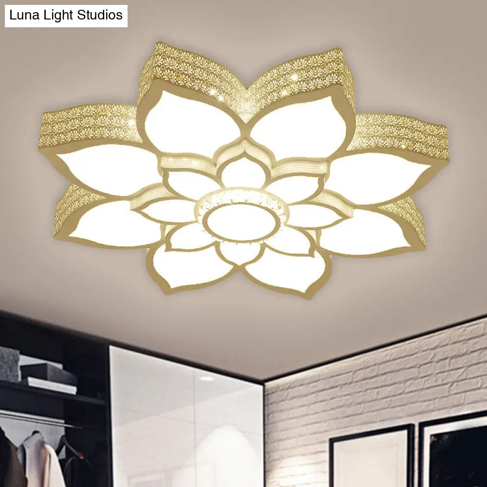 Contemporary White Led Lotus Ceiling Fixture - Metallic Flush Mount Light 21.5/29.5 Width / 21.5