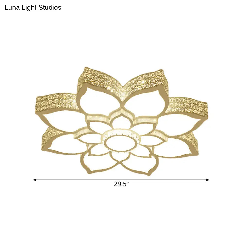 Contemporary White Led Lotus Ceiling Fixture - Metallic Flush Mount Light 21.5’/29.5’ Width