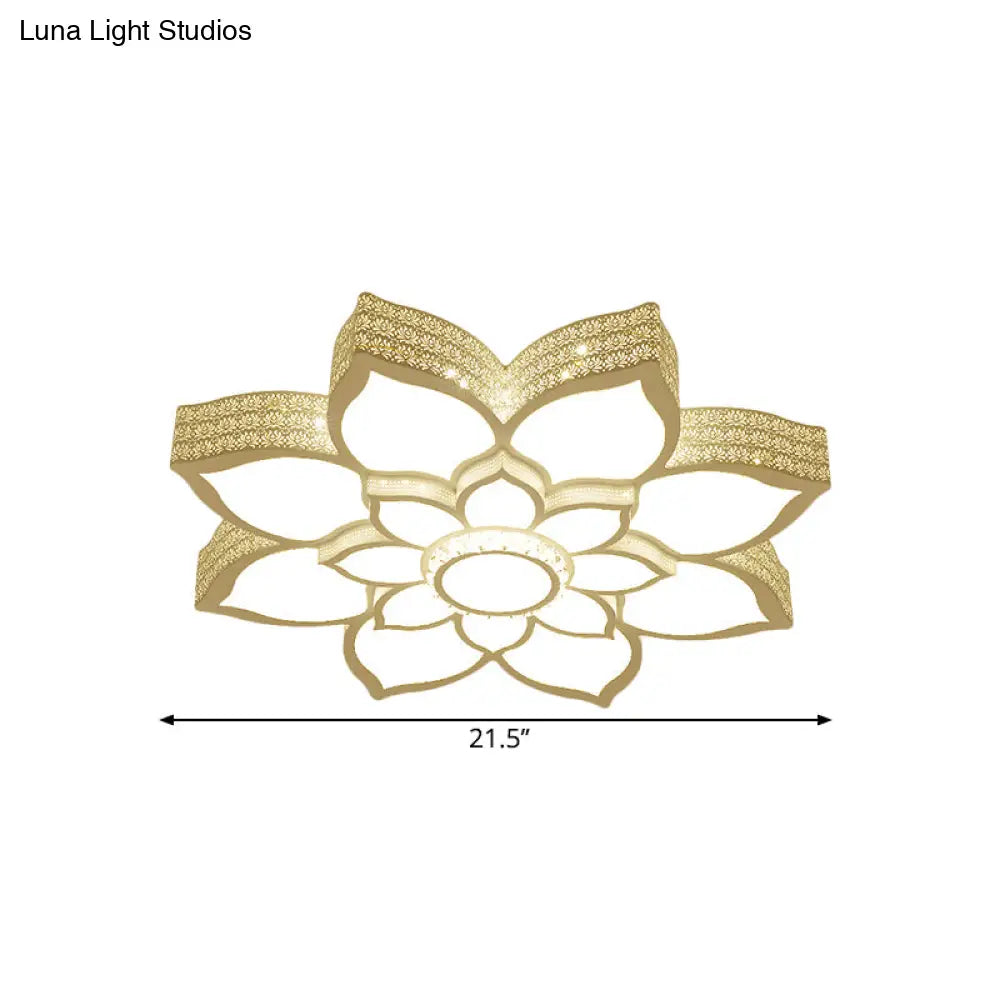 Contemporary White Led Lotus Ceiling Fixture - Metallic Flush Mount Light 21.5’/29.5’ Width