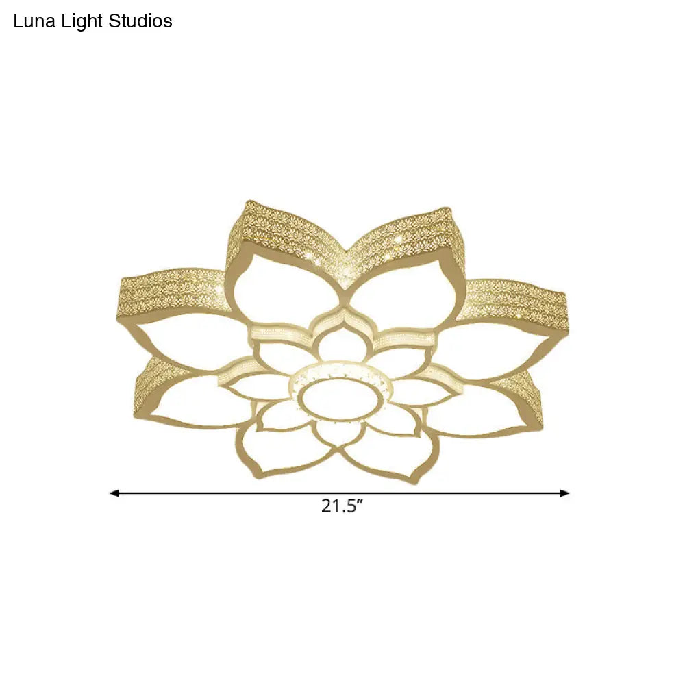 Contemporary White Led Lotus Ceiling Fixture - Metallic Flush Mount Light 21.5/29.5 Width
