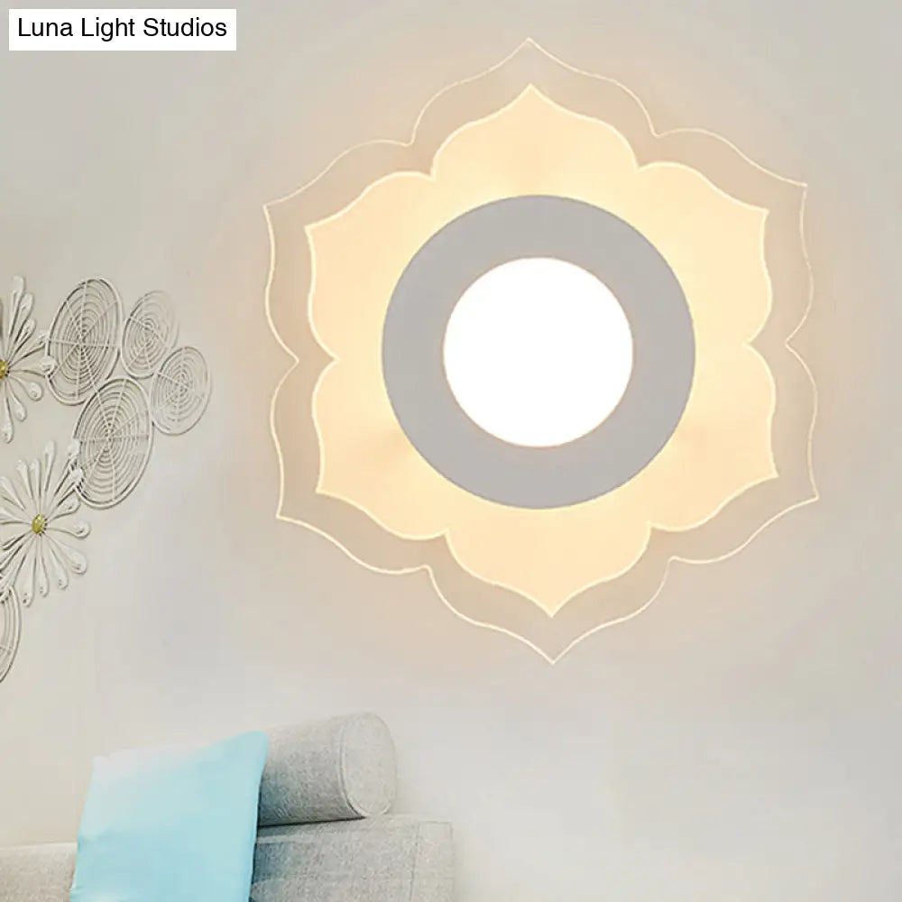 Contemporary White Led Wall Light: Slim Blossom Acrylic Lamp For Living Room