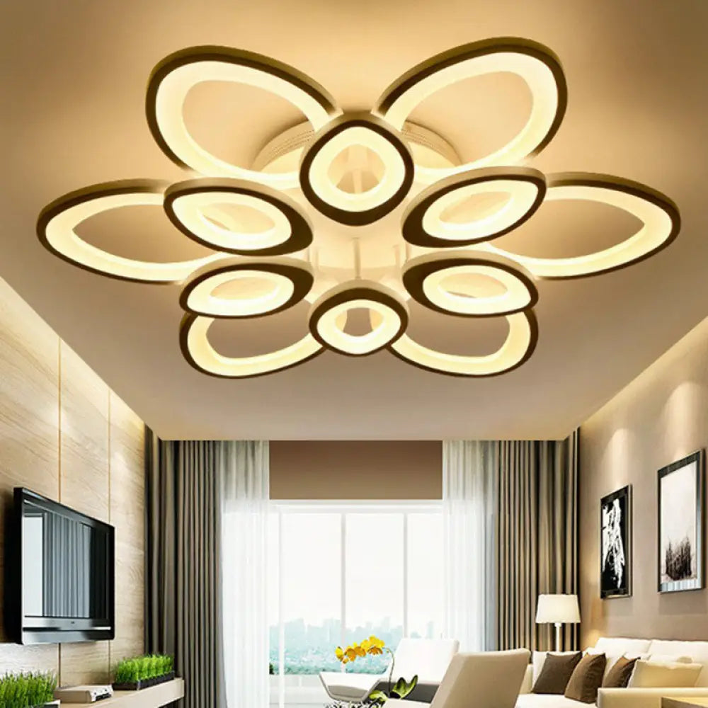 Contemporary White Lotus Led Flush Mount Ceiling Light - Acrylic Living Room Décor 12 / Warm