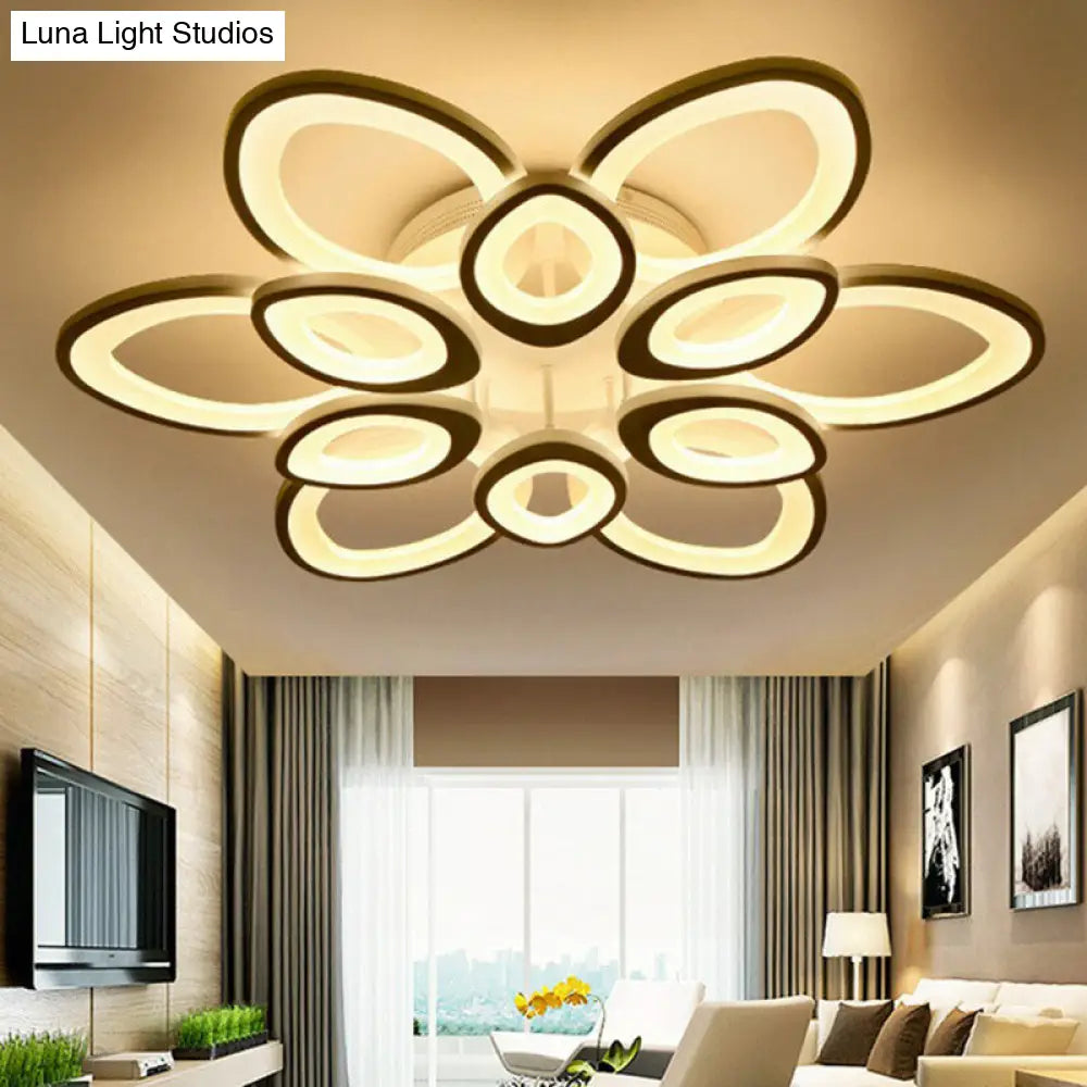 Contemporary White Lotus Led Flush Mount Ceiling Light - Acrylic Living Room Décor 12 / Warm