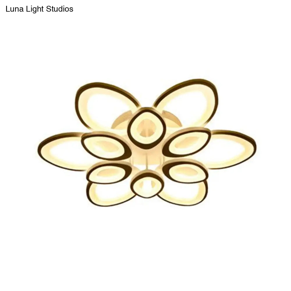 Contemporary White Lotus Led Flush Mount Ceiling Light - Acrylic Living Room Décor