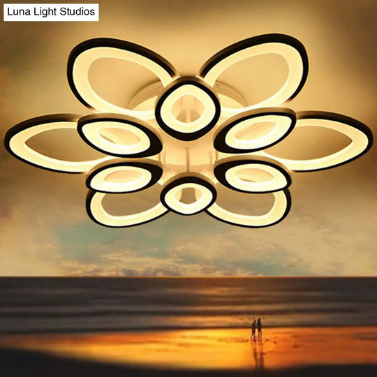 Contemporary White Lotus Led Flush Mount Ceiling Light - Acrylic Living Room Décor