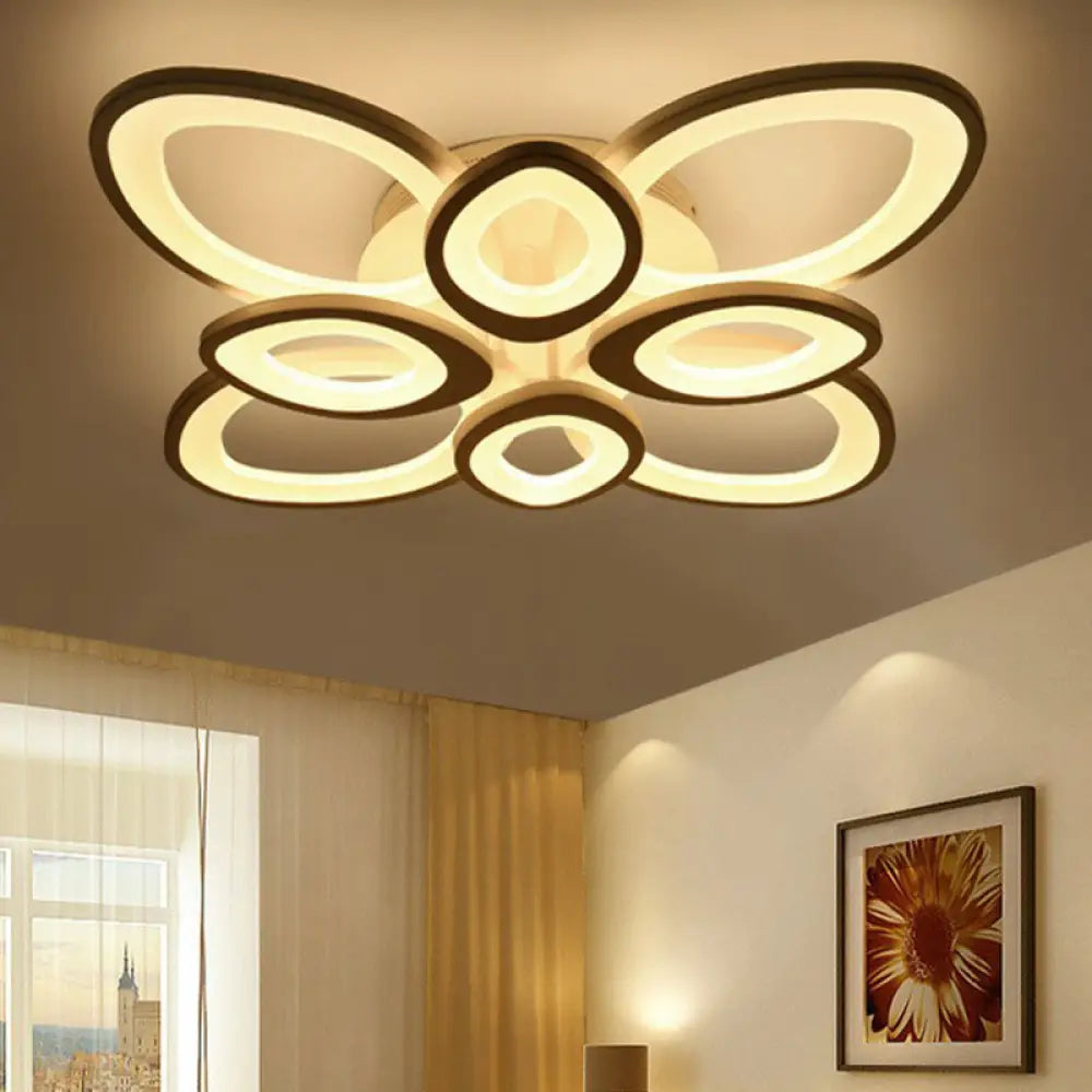 Contemporary White Lotus Led Flush Mount Ceiling Light - Acrylic Living Room Décor 8 / Warm