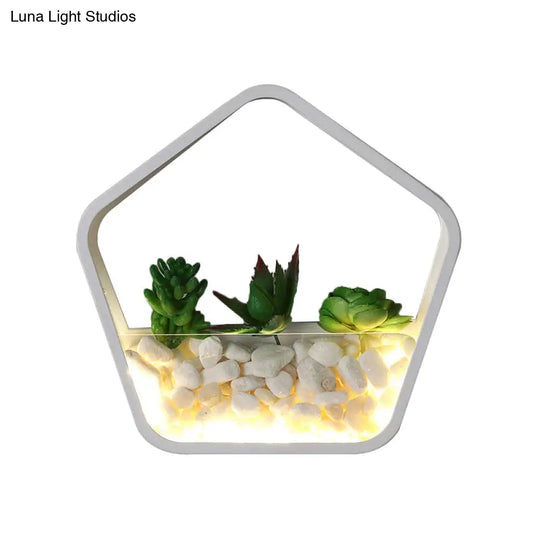 Contemporary White Metal Stone Sconce Lamp For Childs Bedroom With Fake Succulent Wall Light