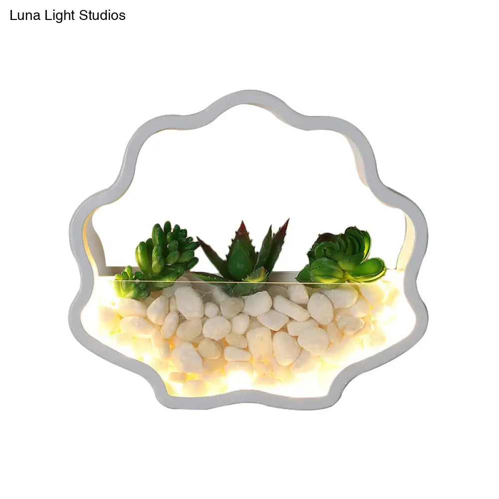 Contemporary White Metal Stone Sconce Lamp For Childs Bedroom With Fake Succulent Wall Light