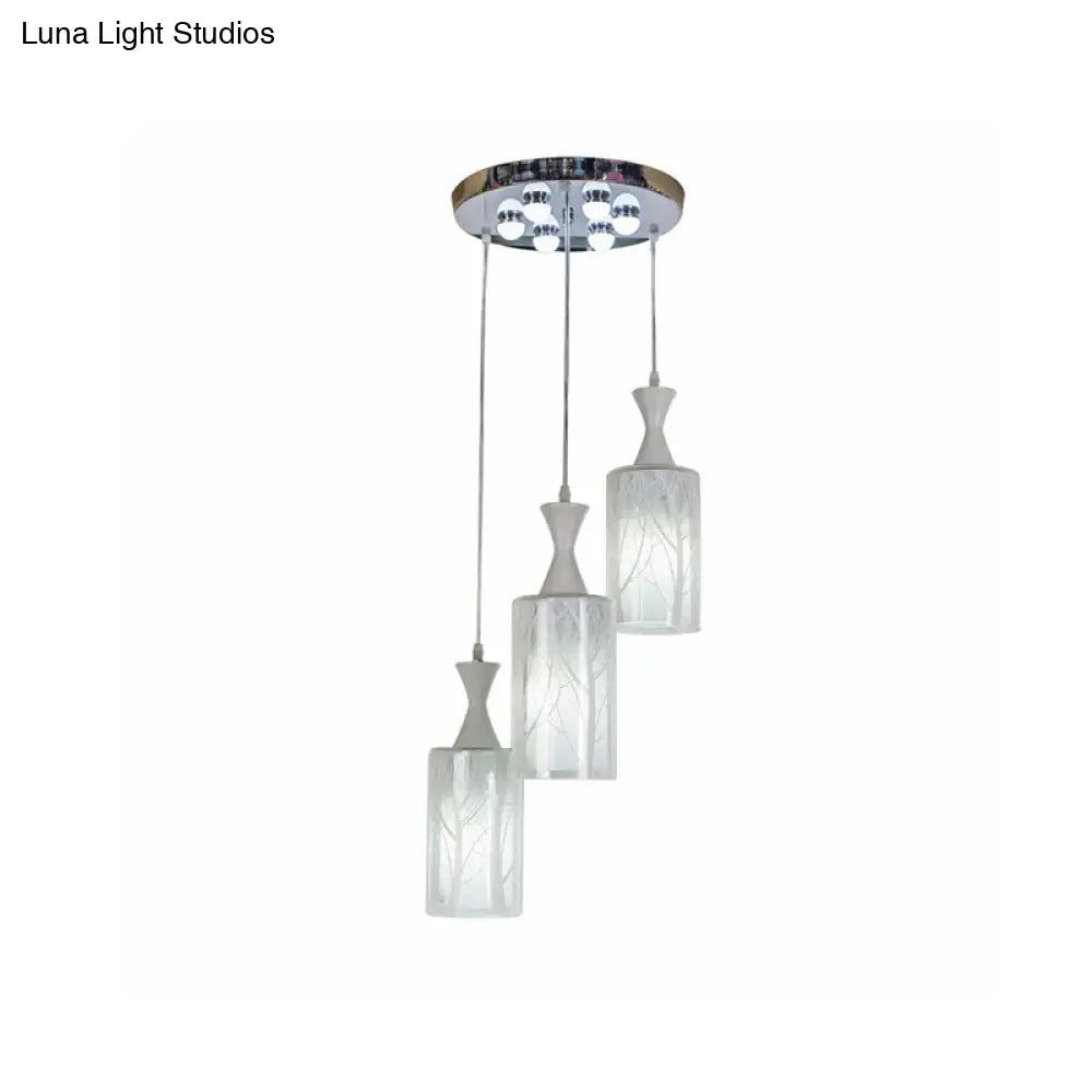 Contemporary White Pendant Lamp With 3-Cylinder Glass Shades - Perfect For Dining Rooms