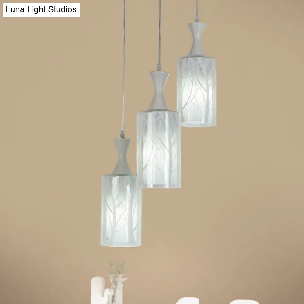 Contemporary White Pendant Lamp With 3-Cylinder Glass Shades - Perfect For Dining Rooms