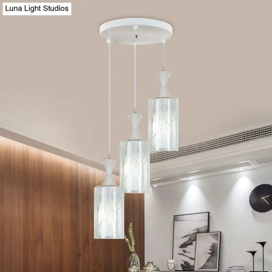 Contemporary White Pendant Lamp With 3-Cylinder Glass Shades - Perfect For Dining Rooms