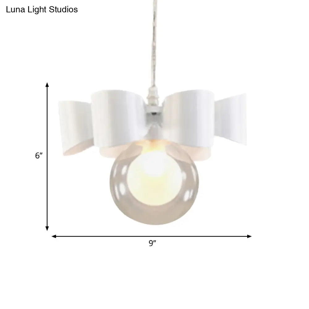 Contemporary White Pendant Light With Bow Design Clear Glass And 1/3 Lights