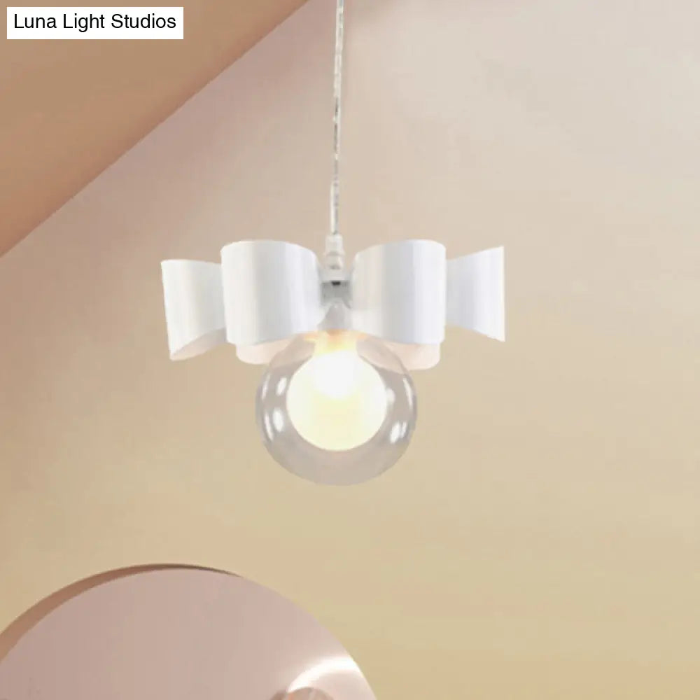 Contemporary White Pendant Light With Bow Design Clear Glass And 1/3 Lights