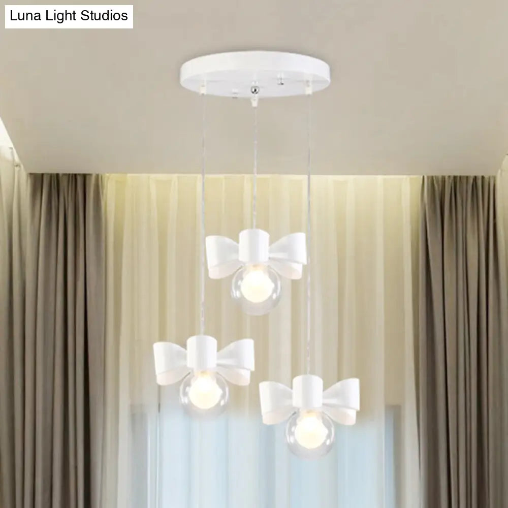 Contemporary White Pendant Light With Bow Design Clear Glass And 1/3 Lights