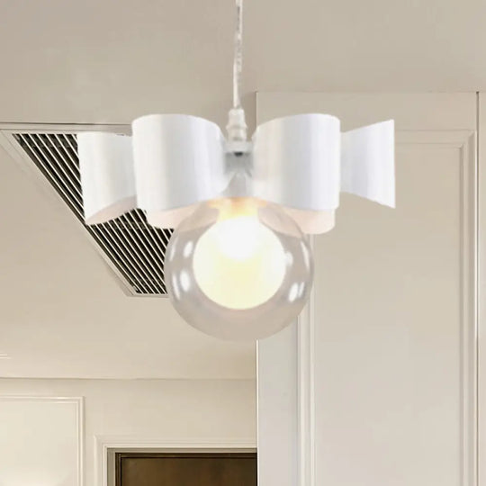 Contemporary White Pendant Light With Bow Design Clear Glass And 1/3 Lights 1 /