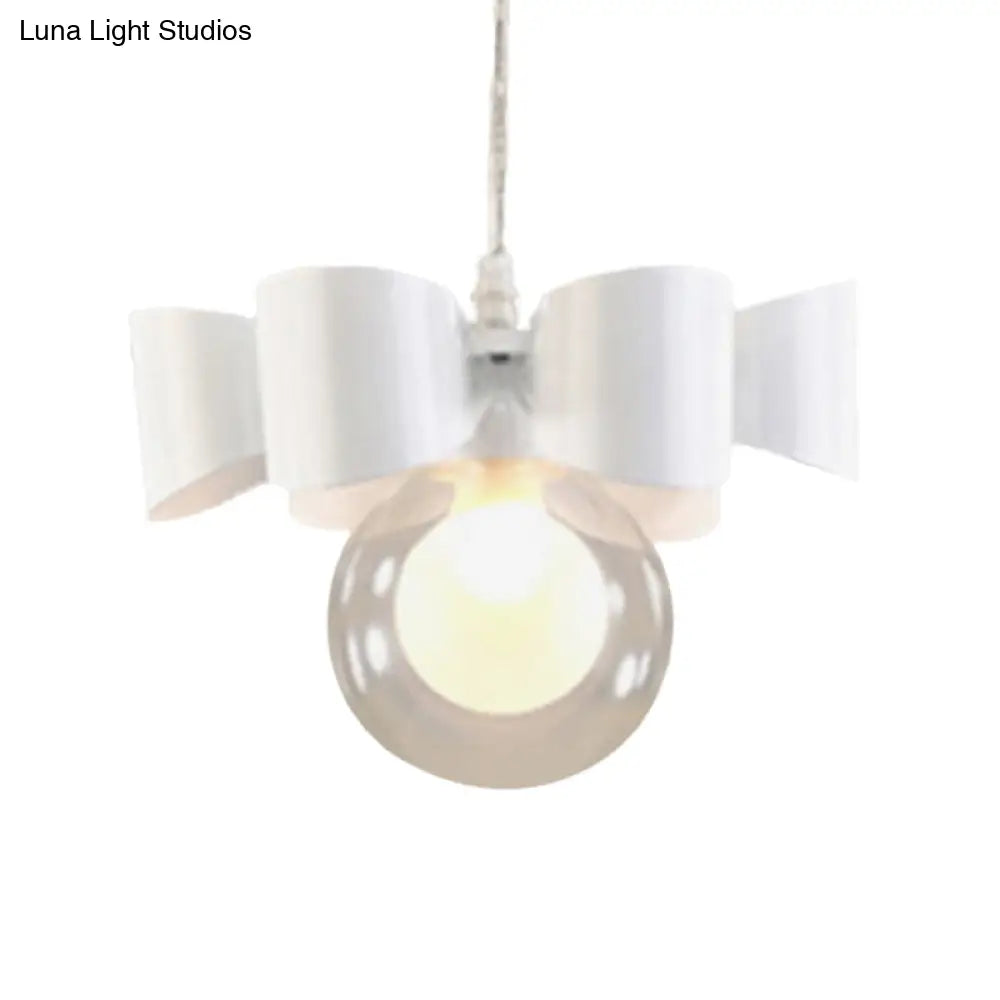 Contemporary White Pendant Light With Bow Design Clear Glass And 1/3 Lights