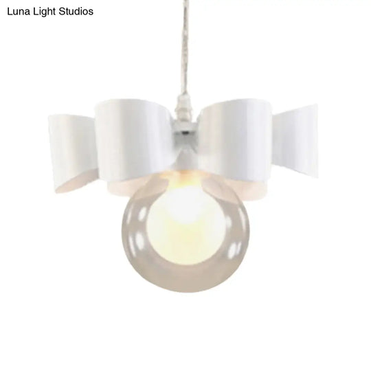 Contemporary White Sphere Pendant Light With Bow Design - 1/3 Lights Clear Glass