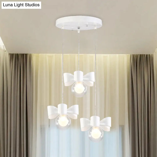 Contemporary White Sphere Pendant Light With Bow Design - 1/3 Lights Clear Glass