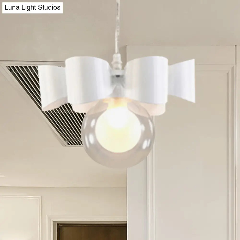 Contemporary White Sphere Pendant Light With Bow Design - 1/3 Lights Clear Glass 1 /