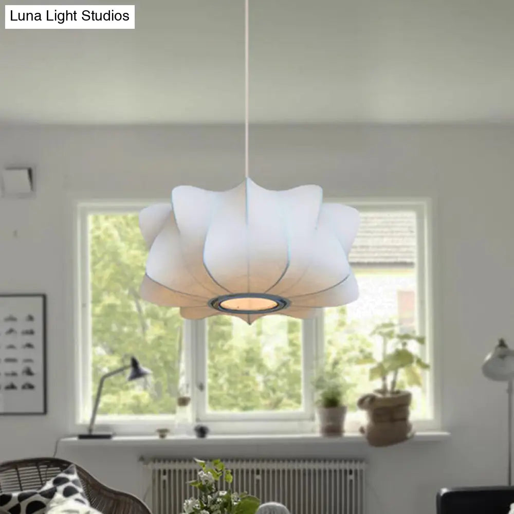 Modern White Propeller Lantern Hanging Light - Single Bulb Fabric Pendant Fixture