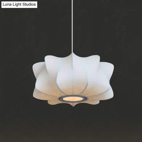 Modern White Propeller Lantern Hanging Light - Single Bulb Fabric Pendant Fixture