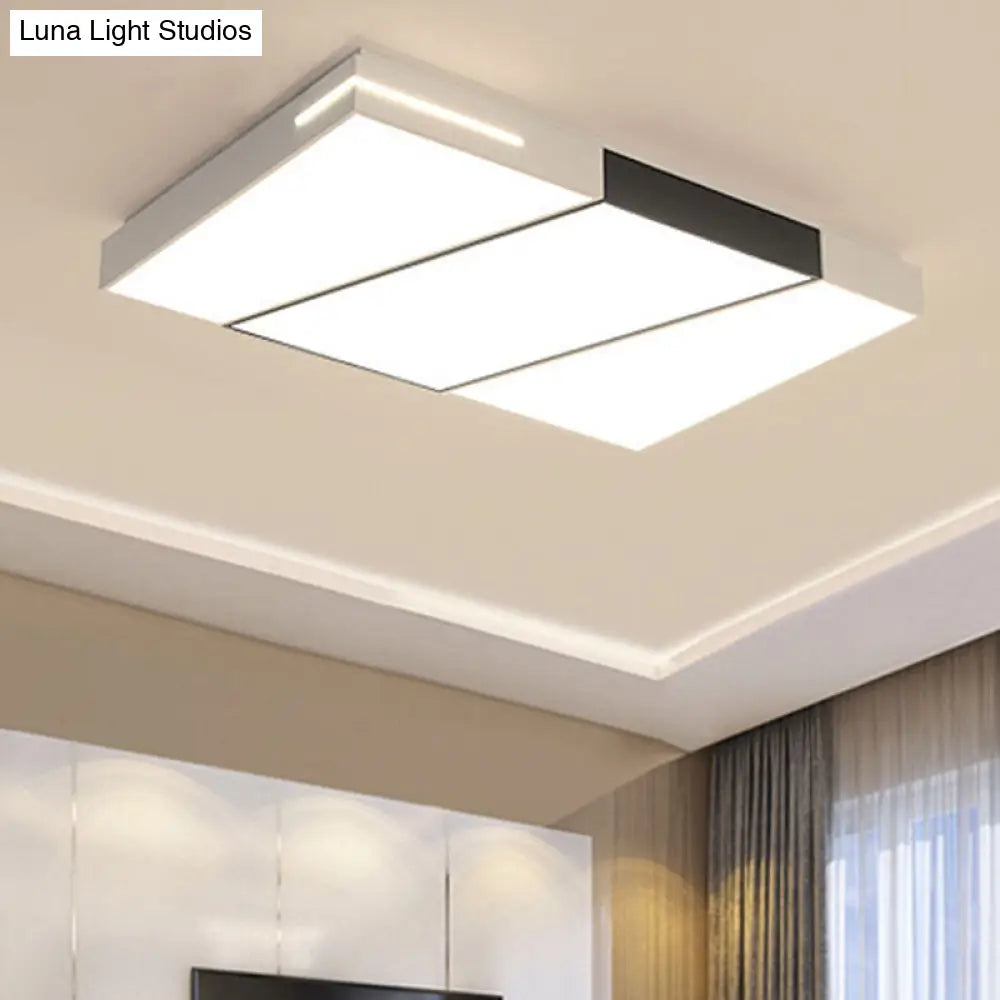 Contemporary White Quadrate Flush Mount Ceiling Light - Led Metal Lighting Fixture / Natural