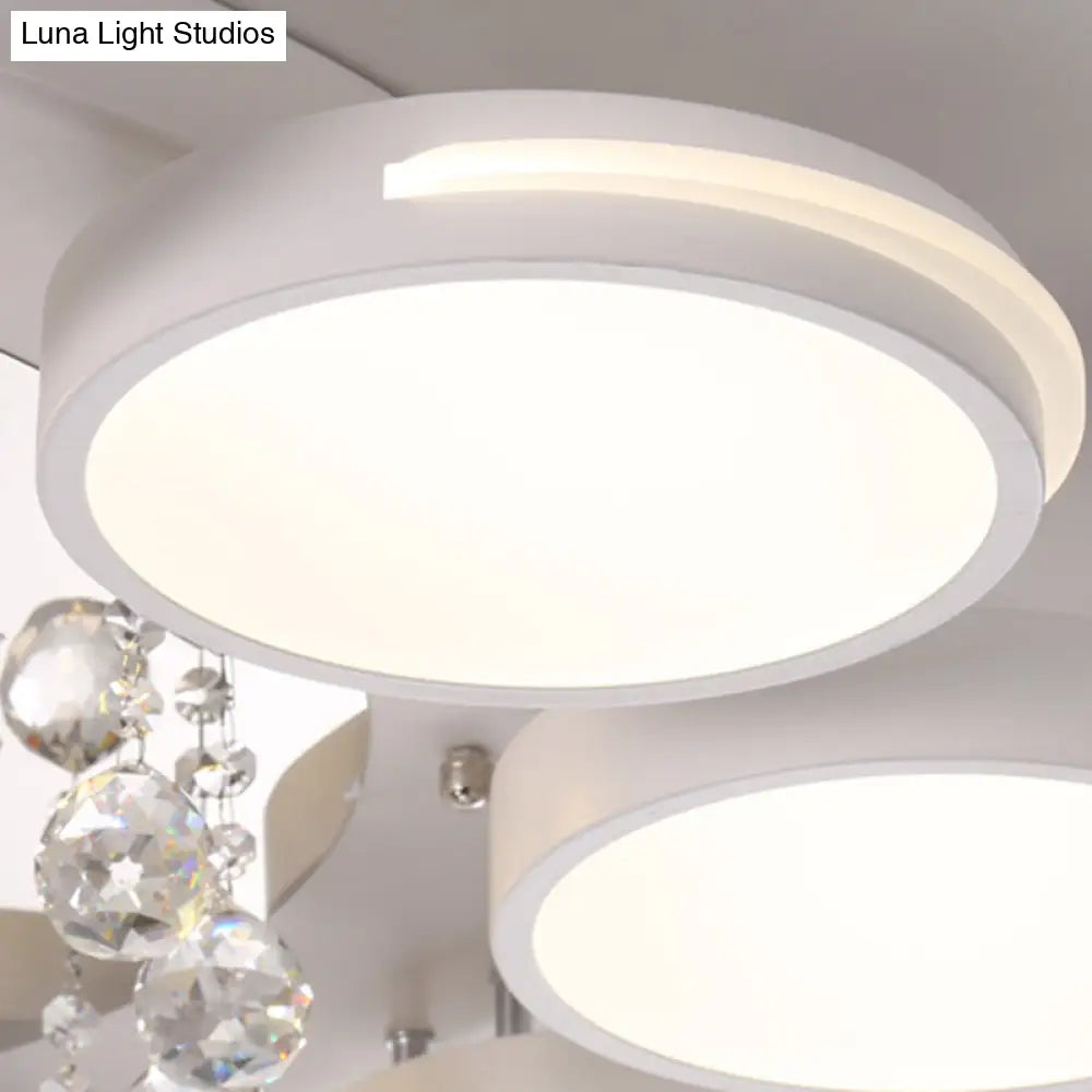 Contemporary White Round Crystal Led Ceiling Light - Flush Mount With Warm/White/3 Color Lighting