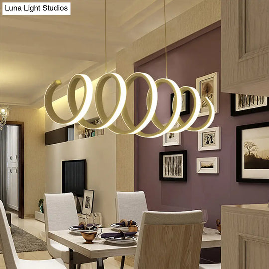 Contemporary Led Spiral Chandelier Pendant Light In White - Ideal For Dining Room / 27.5