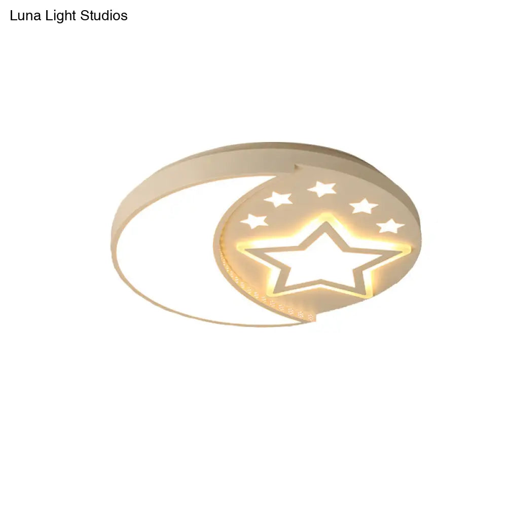 Contemporary White Study Room Ceiling Lamp With Starry Flush Mount And Crescent Metal Design